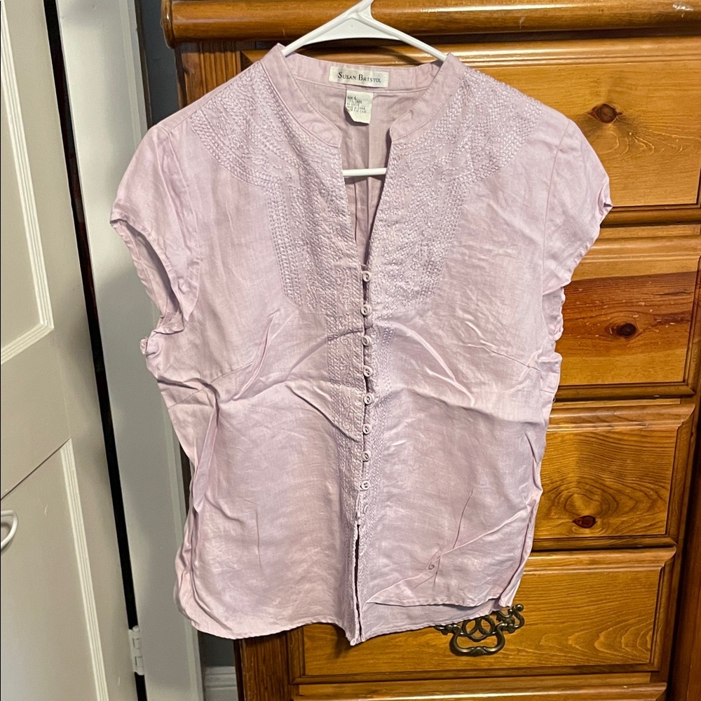 Susan Graver Light Purple Cap Sleeve Blouse